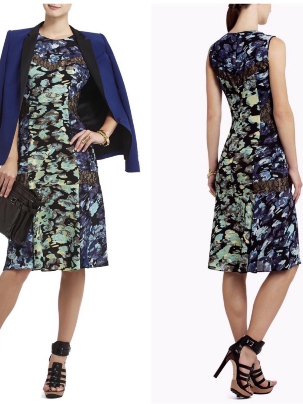 BCBG Maxazria Floral Panel Fit-and-Flare Dress in Blue & Mint